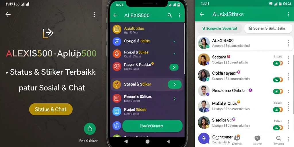 Antarmuka ALEXIS500 menampilkan berbagai stiker dan status yang menarik.