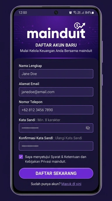 Panduan Registrasi Akun Baru Mainduit untuk Android
